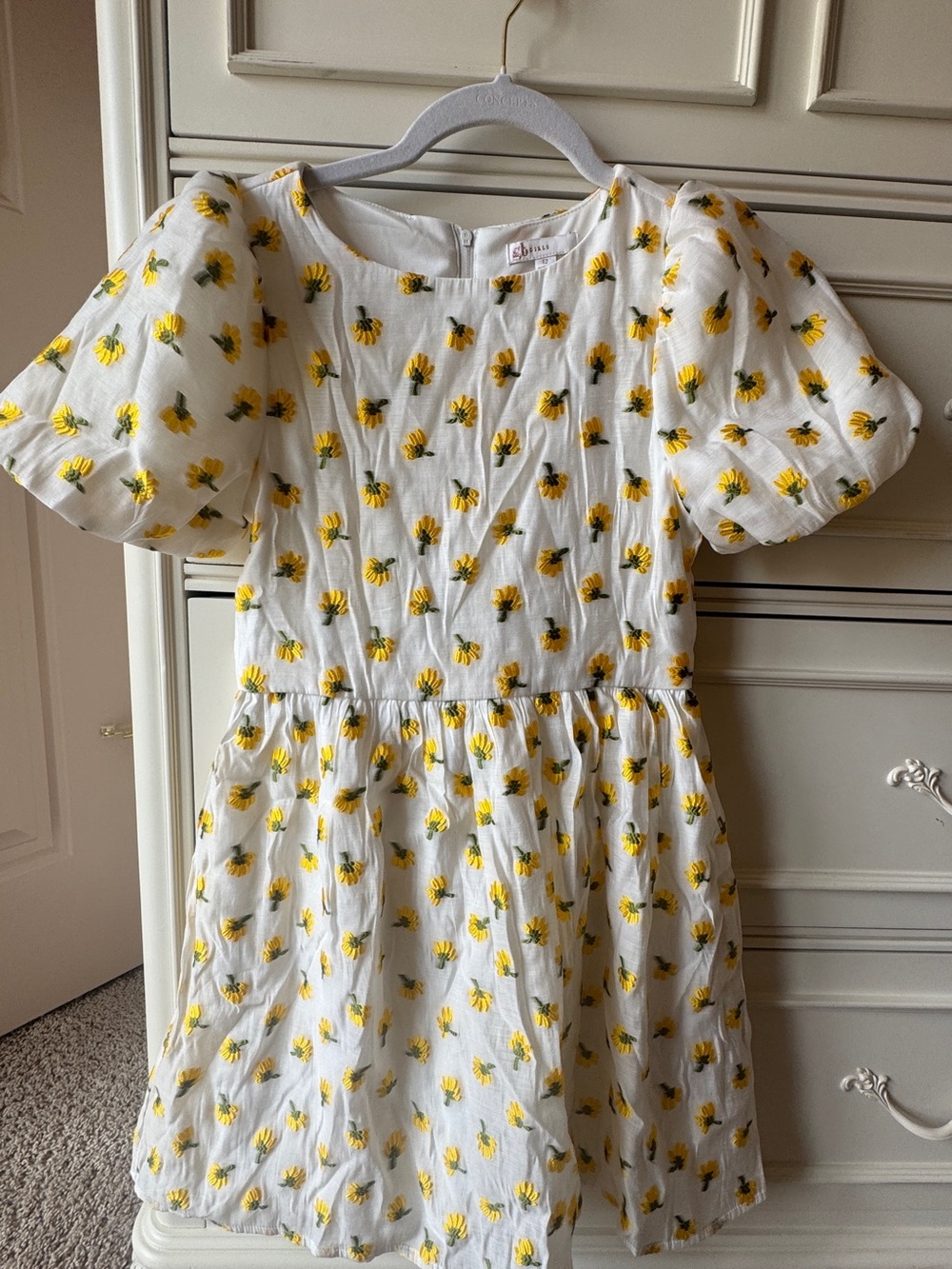 GB girls White Dress with Yellow Floral Embroidery